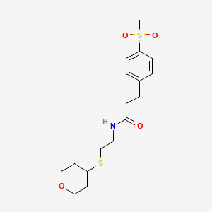 3-(4-(methylsulfonyl)phenyl)-N-(2-((tetrahydro-2H-pyran-4-yl)thio)ethyl)propanamide