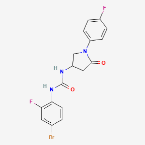 molecular formula C17H14BrF2N3O2 B2412455 1-(4-Bromo-2-fluorophenyl)-3-[1-(4-fluorophenyl)-5-oxopyrrolidin-3-yl]urea CAS No. 894016-78-5