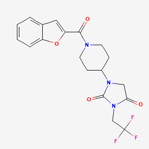 molecular formula C19H18F3N3O4 B2412524 1-[1-(1-Benzofuran-2-carbonyl)piperidin-4-yl]-3-(2,2,2-trifluoroethyl)imidazolidine-2,4-dione CAS No. 2097918-33-5