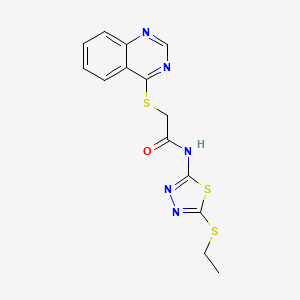 molecular formula C14H13N5OS3 B2412572 N-(5-(ethylthio)-1,3,4-thiadiazol-2-yl)-2-(quinazolin-4-ylthio)acetamide CAS No. 852366-81-5