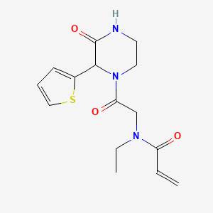 molecular formula C15H19N3O3S B2412575 N-Ethyl-N-[2-oxo-2-(3-oxo-2-thiophen-2-ylpiperazin-1-yl)ethyl]prop-2-enamide CAS No. 2361669-51-2