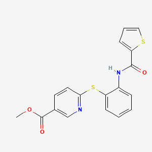 molecular formula C18H14N2O3S2 B2412578 Methyl 6-({2-[(2-thienylcarbonyl)amino]phenyl}sulfanyl)nicotinate CAS No. 861212-58-0