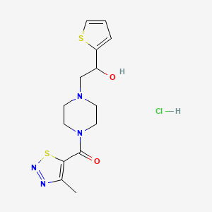 molecular formula C14H19ClN4O2S2 B2412622 (4-(2-Hydroxy-2-(thiophen-2-yl)ethyl)piperazin-1-yl)(4-methyl-1,2,3-thiadiazol-5-yl)methanone hydrochloride CAS No. 1396766-85-0