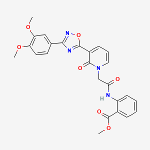 molecular formula C25H22N4O7 B2412637 methyl 2-(2-{3-[3-(3,4-dimethoxyphenyl)-1,2,4-oxadiazol-5-yl]-2-oxo-1,2-dihydropyridin-1-yl}acetamido)benzoate CAS No. 1105225-78-2