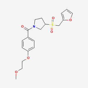molecular formula C19H23NO6S B2412641 (3-((Furan-2-ylmethyl)sulfonyl)pyrrolidin-1-yl)(4-(2-methoxyethoxy)phenyl)methanone CAS No. 1795083-76-9