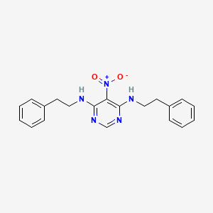 molecular formula C20H21N5O2 B2412647 5-nitro-N~4~,N~6~-diphenethyl-4,6-pyrimidinediamine CAS No. 102460-94-6
