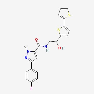 molecular formula C21H18FN3O2S2 B2412659 N-(2-{[2,2'-bithiophene]-5-yl}-2-hydroxyethyl)-3-(4-fluorophenyl)-1-methyl-1H-pyrazole-5-carboxamide CAS No. 2097900-97-3