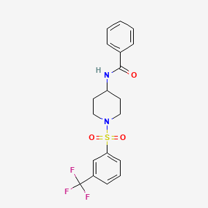 molecular formula C19H19F3N2O3S B2412692 N-(1-{[3-(trifluoromethyl)phenyl]sulfonyl}-4-piperidinyl)benzenecarboxamide CAS No. 860788-10-9
