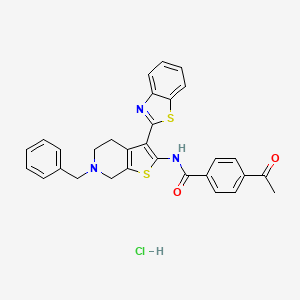 molecular formula C30H26ClN3O2S2 B2412706 4-acetyl-N-(3-(benzo[d]thiazol-2-yl)-6-benzyl-4,5,6,7-tetrahydrothieno[2,3-c]pyridin-2-yl)benzamide hydrochloride CAS No. 1217109-26-6