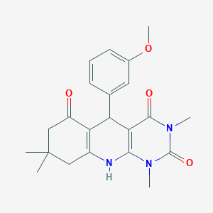 molecular formula C22H25N3O4 B2412738 5-(3-Methoxyphenyl)-1,3,8,8-tetramethyl-5,7,9,10-tetrahydropyrimido[4,5-b]quinoline-2,4,6-trione CAS No. 810628-89-8