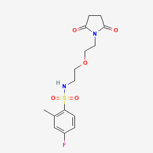 molecular formula C15H19FN2O5S B2412740 N-(2-(2-(2,5-dioxopyrrolidin-1-yl)ethoxy)ethyl)-4-fluoro-2-methylbenzenesulfonamide CAS No. 2034615-54-6