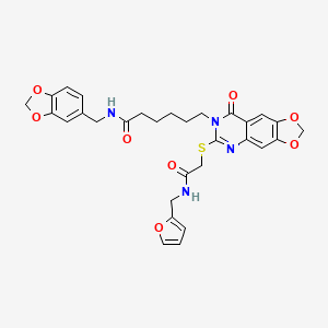 N-(1,3-benzodioxol-5-ylmethyl)-6-[6-({2-[(2-furylmethyl)amino]-2-oxoethyl}thio)-8-oxo[1,3]dioxolo[4,5-g]quinazolin-7(8H)-yl]hexanamide