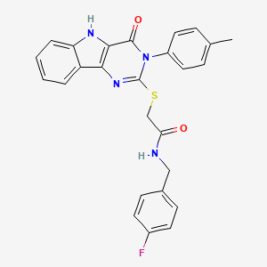 molecular formula C26H21FN4O2S B2412769 N-[(4-fluorophenyl)methyl]-2-{[3-(4-methylphenyl)-4-oxo-3H,4H,5H-pyrimido[5,4-b]indol-2-yl]sulfanyl}acetamide CAS No. 536704-85-5