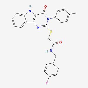 molecular formula C26H21FN4O2S B2412769 N-[(4-fluorophenyl)methyl]-2-[[3-(4-methylphenyl)-4-oxo-5H-pyrimido[5,4-b]indol-2-yl]sulfanyl]acetamide CAS No. 536704-85-5