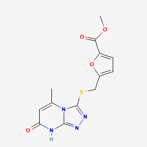 molecular formula C13H12N4O4S B2412782 Methyl 5-(((5-methyl-7-oxo-7,8-dihydro-[1,2,4]triazolo[4,3-a]pyrimidin-3-yl)thio)methyl)furan-2-carboxylate CAS No. 891118-11-9