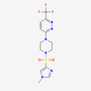 molecular formula C13H15F3N6O2S B2412790 3-[4-(1-Methylimidazol-4-yl)sulfonylpiperazin-1-yl]-6-(trifluoromethyl)pyridazine CAS No. 2380141-28-4