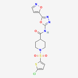molecular formula C15H14ClN5O5S2 B2412826 1-((5-chlorothiophen-2-yl)sulfonyl)-N-(5-(isoxazol-5-yl)-1,3,4-oxadiazol-2-yl)piperidine-4-carboxamide CAS No. 946362-69-2