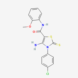 molecular formula C17H14ClN3O2S2 B2412831 4-amino-3-(4-chlorophenyl)-N-(2-methoxyphenyl)-2-thioxo-2,3-dihydrothiazole-5-carboxamide CAS No. 946294-49-1
