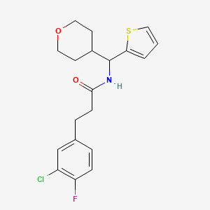 3-(3-chloro-4-fluorophenyl)-N-[(oxan-4-yl)(thiophen-2-yl)methyl]propanamide