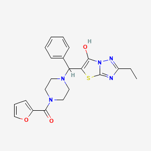 molecular formula C22H23N5O3S B2412838 (4-((2-Ethyl-6-hydroxythiazolo[3,2-b][1,2,4]triazol-5-yl)(phenyl)methyl)piperazin-1-yl)(furan-2-yl)methanone CAS No. 898349-51-4