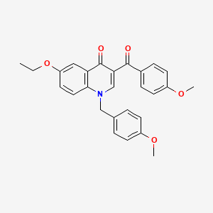 molecular formula C27H25NO5 B2412844 6-Ethoxy-3-(4-methoxybenzoyl)-1-[(4-methoxyphenyl)methyl]quinolin-4-one CAS No. 866809-50-9