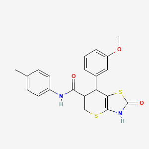molecular formula C21H20N2O3S2 B2412855 7-(3-methoxyphenyl)-2-oxo-N-(p-tolyl)-3,5,6,7-tetrahydro-2H-thiopyrano[2,3-d]thiazole-6-carboxamide CAS No. 954793-36-3
