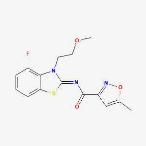 molecular formula C15H14FN3O3S B2412896 (E)-N-(4-fluoro-3-(2-methoxyethyl)benzo[d]thiazol-2(3H)-ylidene)-5-methylisoxazole-3-carboxamide CAS No. 946357-18-2