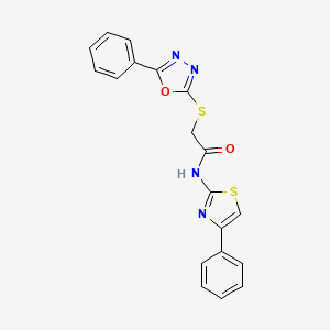 molecular formula C19H14N4O2S2 B2412897 2-[(5-苯基-1,3,4-恶二唑-2-基)硫代]-N-(4-苯基-1,3-噻唑-2-基)乙酰胺 CAS No. 81511-79-7
