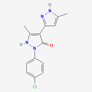 molecular formula C14H13ClN4O B2412903 2-(4-氯苯基)-5-甲基-4-(5-甲基-1H-吡唑-3-基)-1H-吡唑-3-酮 CAS No. 321998-07-6