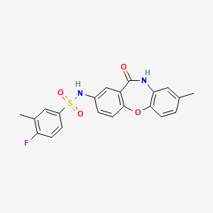 molecular formula C21H17FN2O4S B2412915 4-氟-3-甲基-N-(8-甲基-11-氧代-10,11-二氢二苯并[b,f][1,4]恶二氮杂菲-2-基)苯磺酰胺 CAS No. 922088-98-0