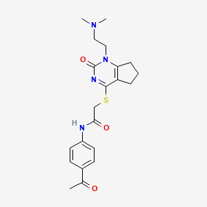 molecular formula C21H26N4O3S B2412920 N-(4-acetylphenyl)-2-((1-(2-(dimethylamino)ethyl)-2-oxo-2,5,6,7-tetrahydro-1H-cyclopenta[d]pyrimidin-4-yl)thio)acetamide CAS No. 933230-83-2