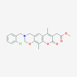 molecular formula C23H22ClNO5 B241300 METHYL 2-{3-[(2-CHLOROPHENYL)METHYL]-6,10-DIMETHYL-8-OXO-2H,3H,4H,8H-CHROMENO[6,7-E][1,3]OXAZIN-7-YL}ACETATE 
