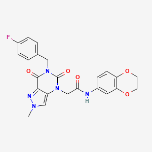 molecular formula C23H20FN5O5 B2413055 N-(2,3-dihydro-1,4-benzodioxin-6-yl)-2-[6-[(4-fluorophenyl)methyl]-2-methyl-5,7-dioxopyrazolo[4,3-d]pyrimidin-4-yl]acetamide CAS No. 951594-38-0