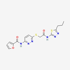 molecular formula C16H16N6O3S2 B2413139 N-(6-((2-oxo-2-((5-propyl-1,3,4-thiadiazol-2-yl)amino)ethyl)thio)pyridazin-3-yl)furan-2-carboxamide CAS No. 1021026-57-2