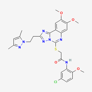 molecular formula C27H28ClN7O4S B2413166 N-(5-chloro-2-methoxyphenyl)-2-((2-(2-(3,5-dimethyl-1H-pyrazol-1-yl)ethyl)-8,9-dimethoxy-[1,2,4]triazolo[1,5-c]quinazolin-5-yl)thio)acetamide CAS No. 1020048-23-0