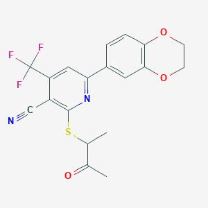 6-(2,3-Dihydro-1,4-benzodioxin-6-yl)-2-[(3-oxobutan-2-yl)sulfanyl]-4-(trifluoromethyl)pyridine-3-carbonitrile