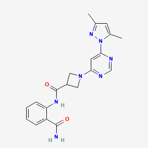 molecular formula C20H21N7O2 B2413218 N-(2-carbamoylphenyl)-1-(6-(3,5-dimethyl-1H-pyrazol-1-yl)pyrimidin-4-yl)azetidine-3-carboxamide CAS No. 2034473-57-7