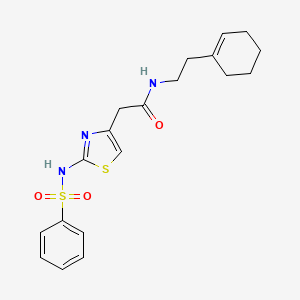 molecular formula C19H23N3O3S2 B2413317 N-(2-(cyclohex-1-en-1-yl)ethyl)-2-(2-(phenylsulfonamido)thiazol-4-yl)acetamide CAS No. 922129-94-0