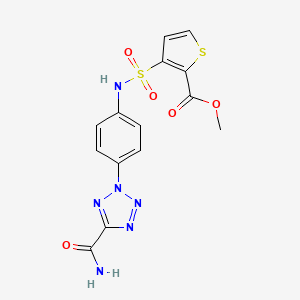 molecular formula C14H12N6O5S2 B2413340 methyl 3-(N-(4-(5-carbamoyl-2H-tetrazol-2-yl)phenyl)sulfamoyl)thiophene-2-carboxylate CAS No. 1396636-35-3