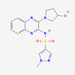 molecular formula C16H18N6O3S B2413375 N-(3-(3-hydroxypyrrolidin-1-yl)quinoxalin-2-yl)-1-methyl-1H-pyrazole-4-sulfonamide CAS No. 1798675-19-0