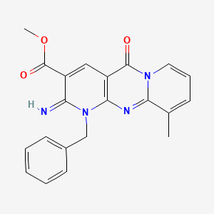 molecular formula C21H18N4O3 B2413506 methyl 7-benzyl-6-imino-11-methyl-2-oxo-1,7,9-triazatricyclo[8.4.0.03,8]tetradeca-3(8),4,9,11,13-pentaene-5-carboxylate CAS No. 371926-99-7