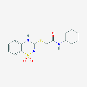 molecular formula C15H19N3O3S2 B2413563 N-cyclohexyl-2-[(1,1-dioxo-4H-1lambda6,2,4-benzothiadiazin-3-yl)sulfanyl]acetamide CAS No. 896686-57-0