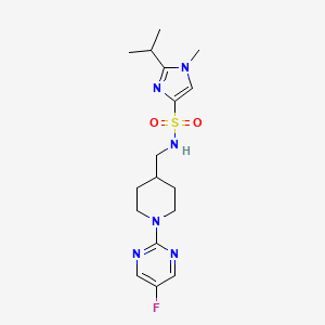 molecular formula C17H25FN6O2S B2413585 N-((1-(5-fluoropyrimidin-2-yl)piperidin-4-yl)methyl)-2-isopropyl-1-methyl-1H-imidazole-4-sulfonamide CAS No. 2034229-91-7