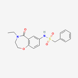 molecular formula C18H20N2O4S B2413593 N-(4-ethyl-5-oxo-2,3,4,5-tetrahydrobenzo[f][1,4]oxazepin-7-yl)-1-phenylmethanesulfonamide CAS No. 922062-71-3