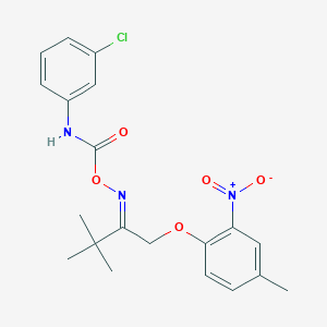 molecular formula C20H22ClN3O5 B2413604 1-[2-({[(3-Chloroanilino)carbonyl]oxy}imino)-3,3-dimethylbutoxy]-4-methyl-2-nitrobenzene CAS No. 478048-96-3
