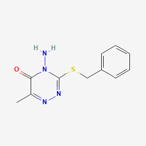 molecular formula C11H12N4OS B2413623 4-Amino-3-benzylsulfanyl-6-methyl-1,2,4-triazin-5-one CAS No. 23702-91-2