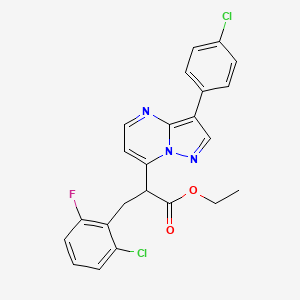 molecular formula C23H18Cl2FN3O2 B2413698 Ethyl 3-(2-chloro-6-fluorophenyl)-2-[3-(4-chlorophenyl)pyrazolo[1,5-a]pyrimidin-7-yl]propanoate CAS No. 477860-54-1