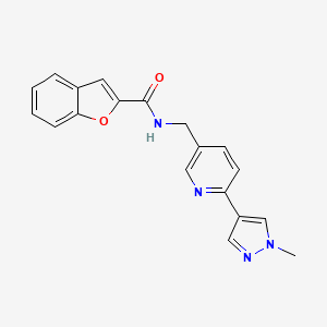 molecular formula C19H16N4O2 B2413711 N-((6-(1-methyl-1H-pyrazol-4-yl)pyridin-3-yl)methyl)benzofuran-2-carboxamide CAS No. 2034383-68-9