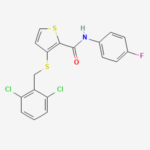 molecular formula C18H12Cl2FNOS2 B2413730 3-[(2,6-dichlorobenzyl)sulfanyl]-N-(4-fluorophenyl)-2-thiophenecarboxamide CAS No. 250714-89-7