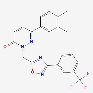 molecular formula C22H17F3N4O2 B2413768 6-(3,4-dimethylphenyl)-2-((3-(3-(trifluoromethyl)phenyl)-1,2,4-oxadiazol-5-yl)methyl)pyridazin-3(2H)-one CAS No. 1358304-71-8